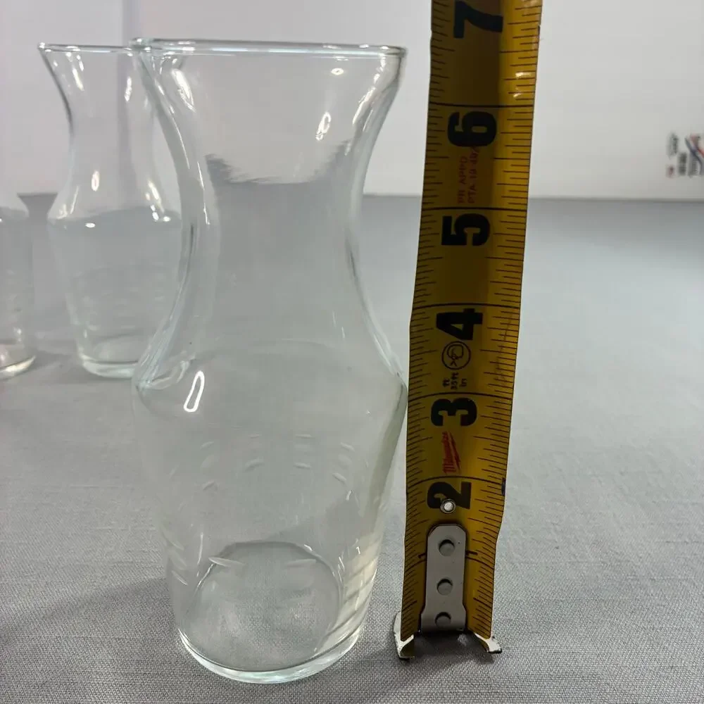 Vintage Clear Glass Juice Carafes Set of 3 Etched Dot Breakfast Bottles 7 Inch